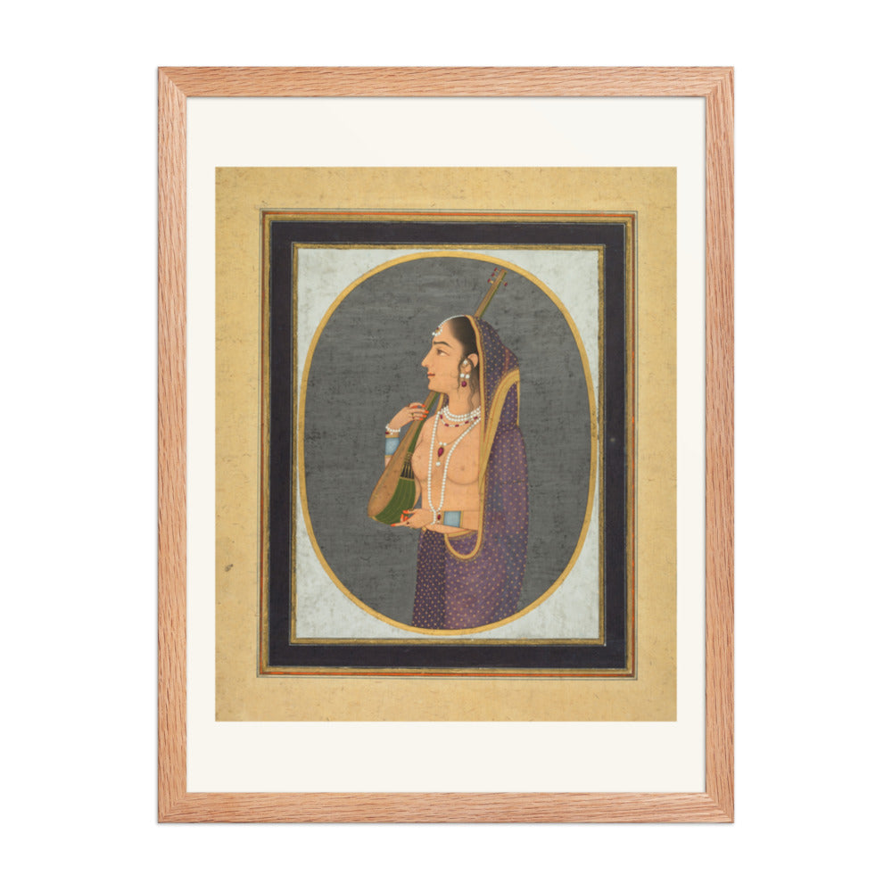 Court lady singing and playing the vina — Restored Mughal Wall Art — view 3