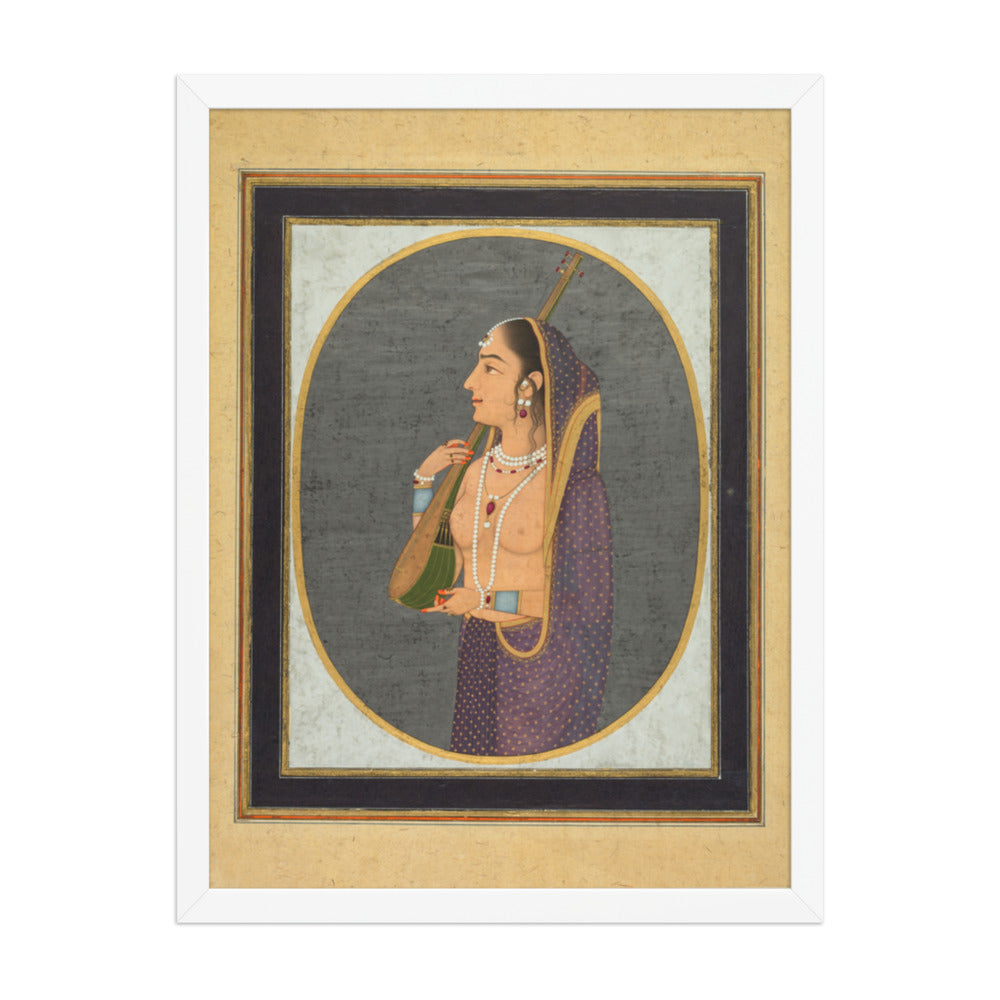 Court lady singing and playing the vina — Restored Mughal Wall Art — view 5