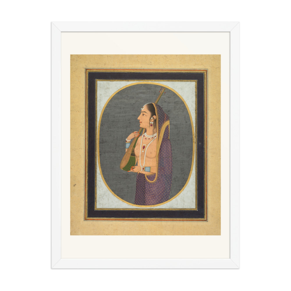 Court lady singing and playing the vina — Restored Mughal Wall Art — view 5