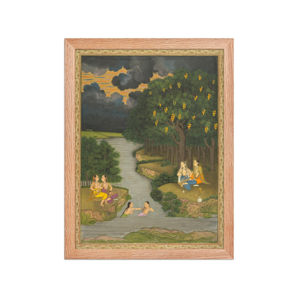 Women enjoying the river at the forest’s edge — Restored Mughal Wall Art — view 4