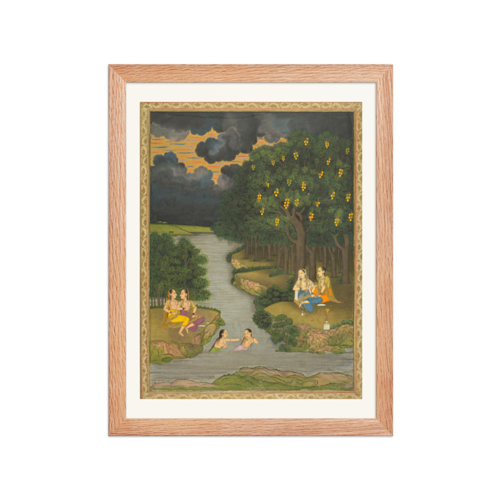 Women enjoying the river at the forest’s edge — Restored Mughal Wall Art — view 4