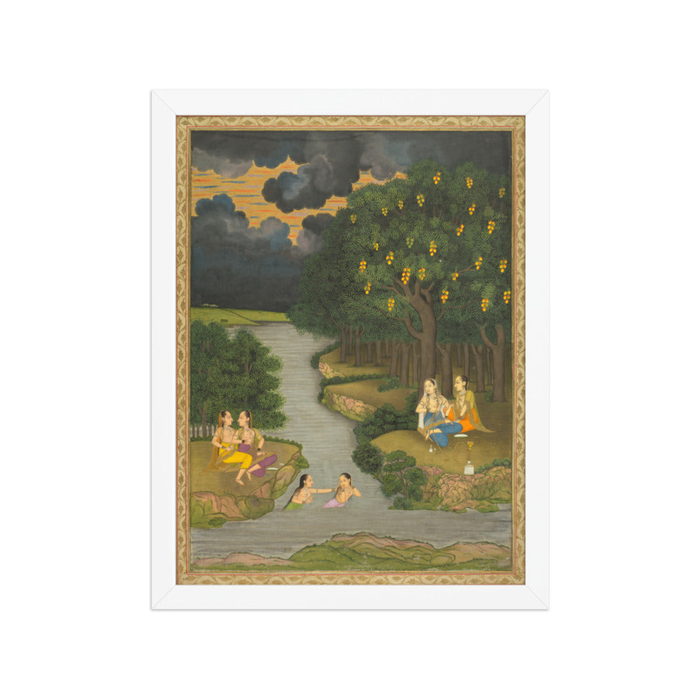 Women enjoying the river at the forest’s edge — Restored Mughal Wall Art — view 6