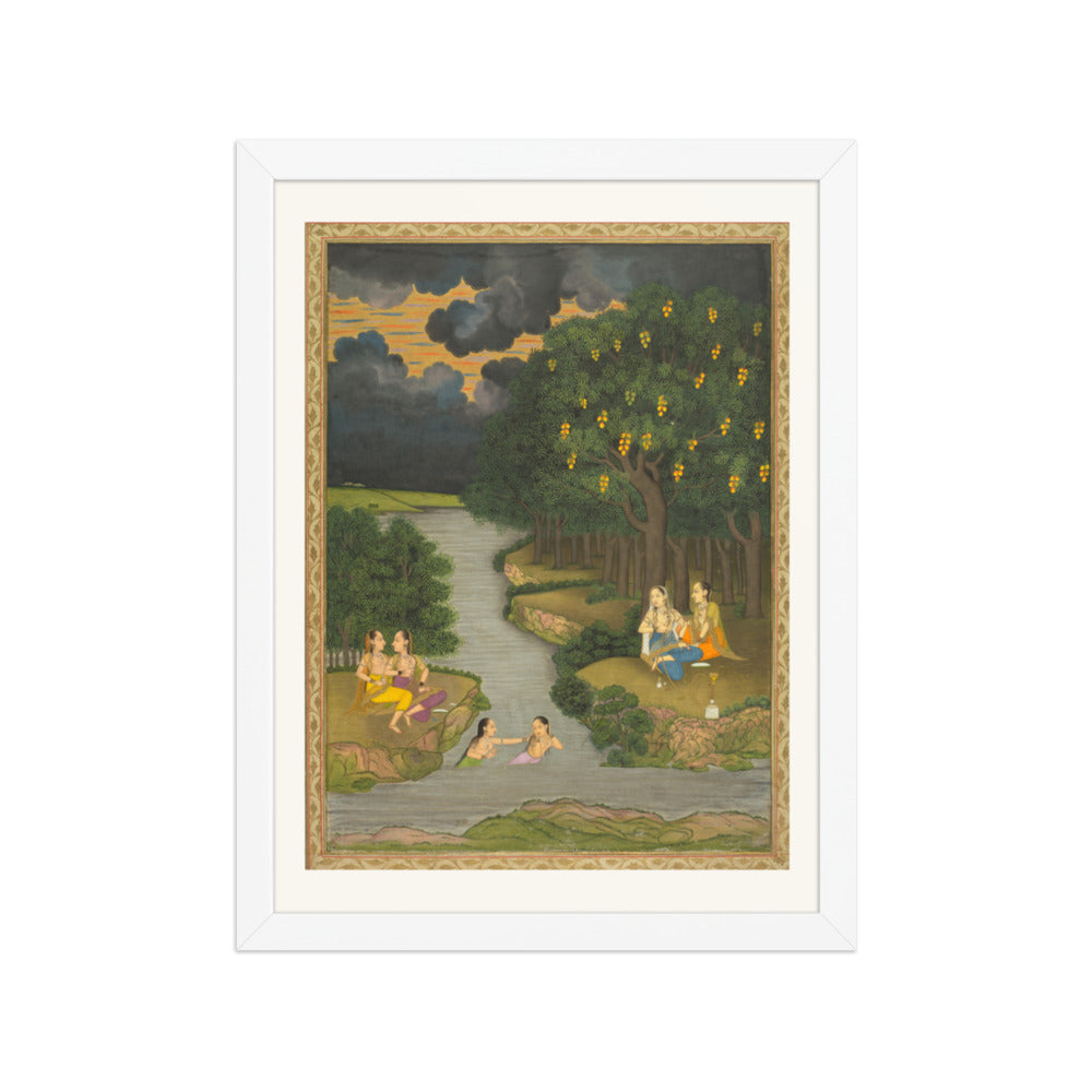 Women enjoying the river at the forest’s edge — Restored Mughal Wall Art — view 6