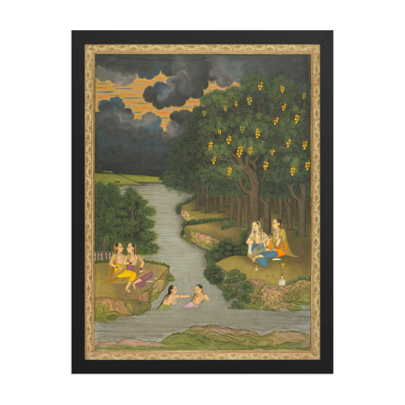 Women enjoying the river at the forest’s edge — Restored Mughal Wall Art