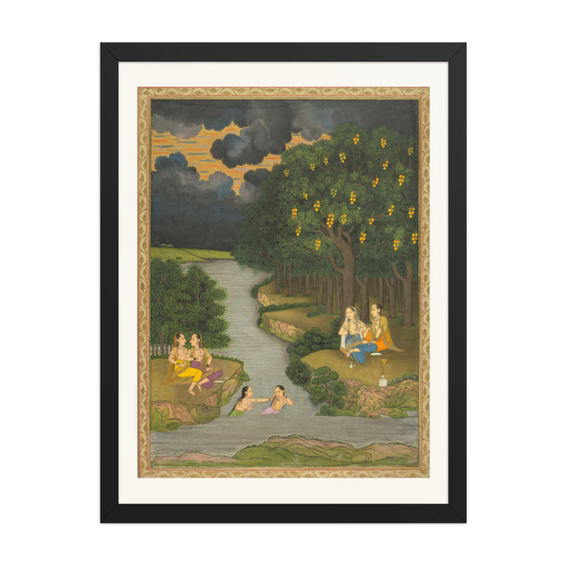 Women enjoying the river at the forest’s edge — Restored Mughal Wall Art