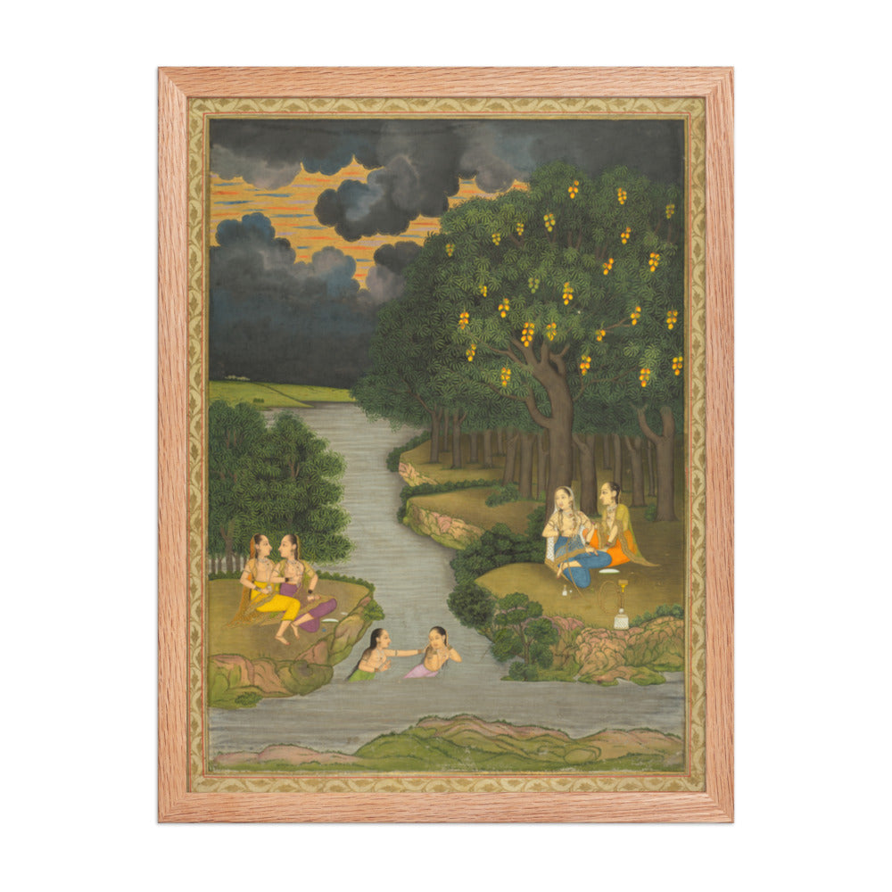 Women enjoying the river at the forest’s edge — Restored Mughal Wall Art — view 3