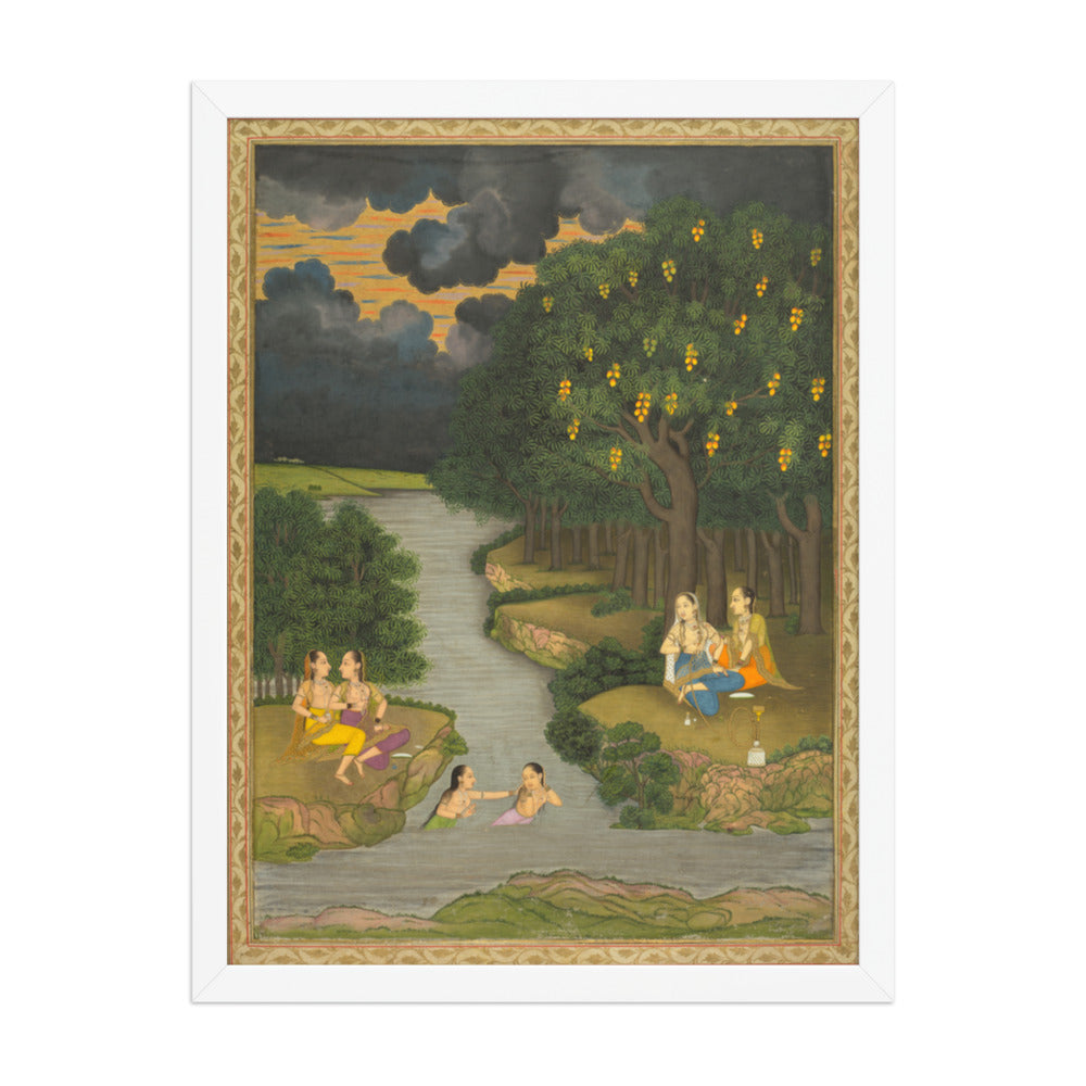 Women enjoying the river at the forest’s edge — Restored Mughal Wall Art — view 5