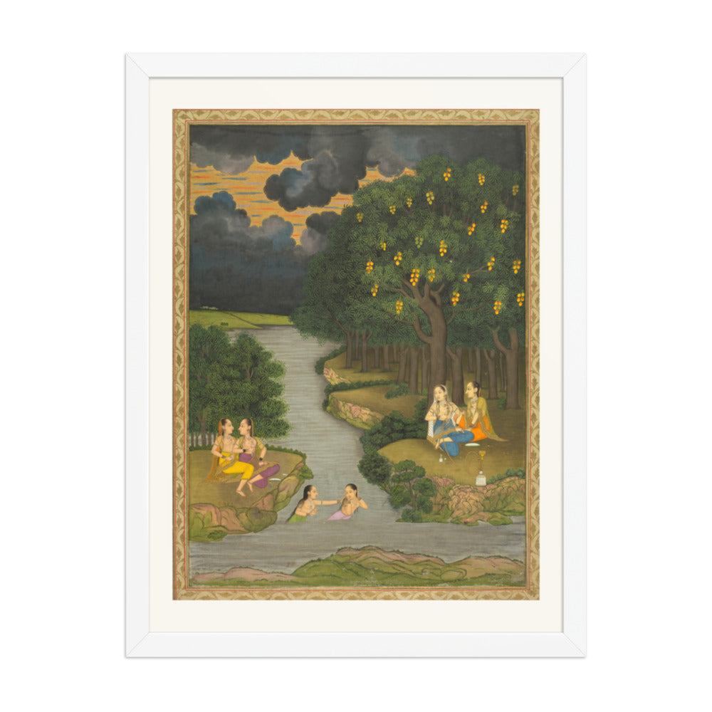 Women enjoying the river at the forest’s edge — Restored Mughal Wall Art — view 5