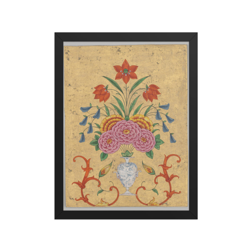 Vase with flower arrangement and scrollwork — Restored Mughal Wall Art — view 2