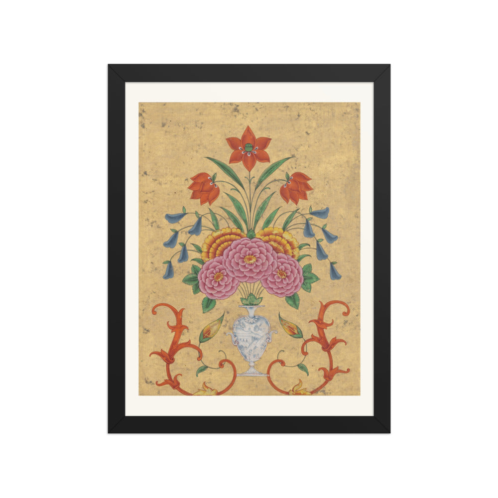 Vase with flower arrangement and scrollwork — Restored Mughal Wall Art — view 2