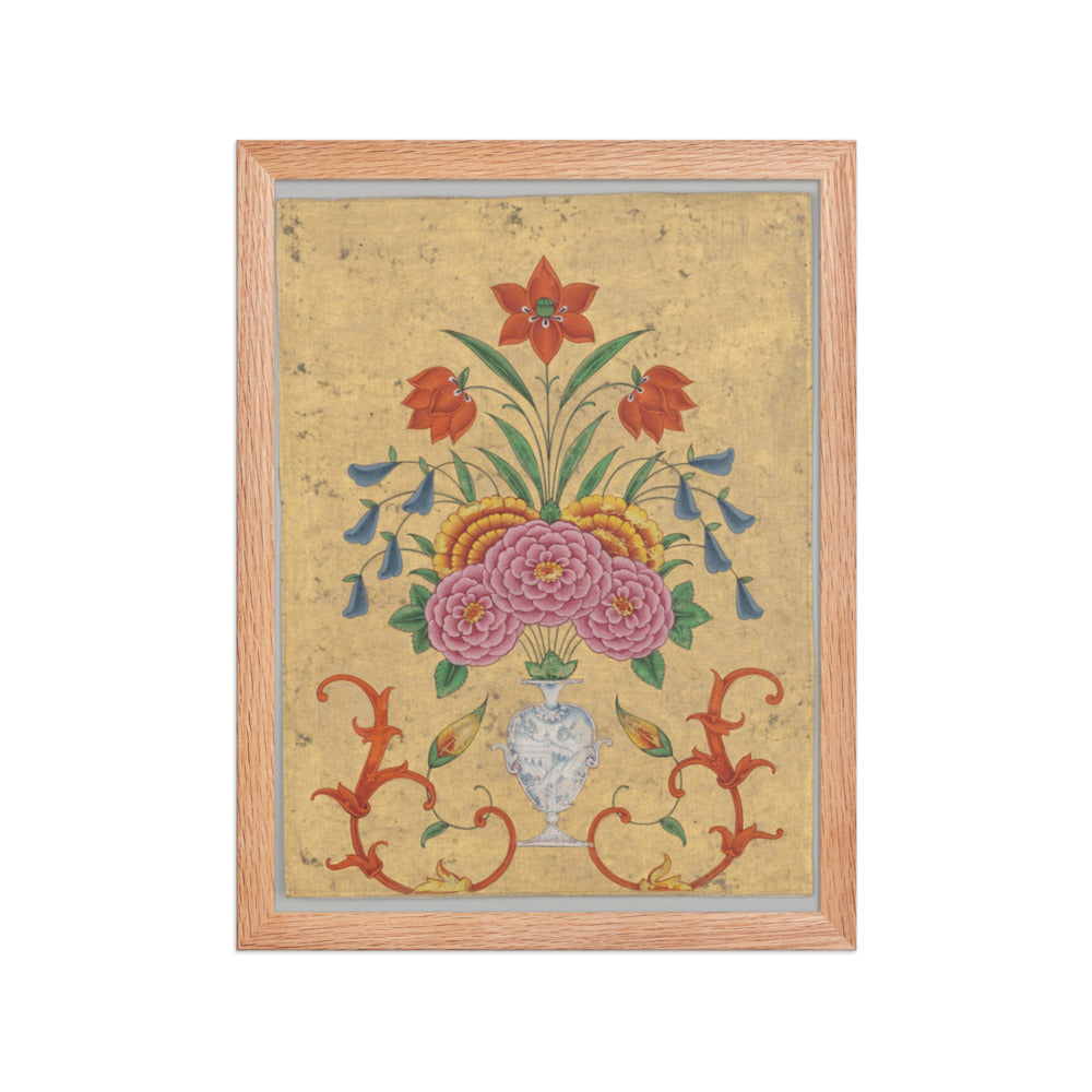 Vase with flower arrangement and scrollwork — Restored Mughal Wall Art — view 4