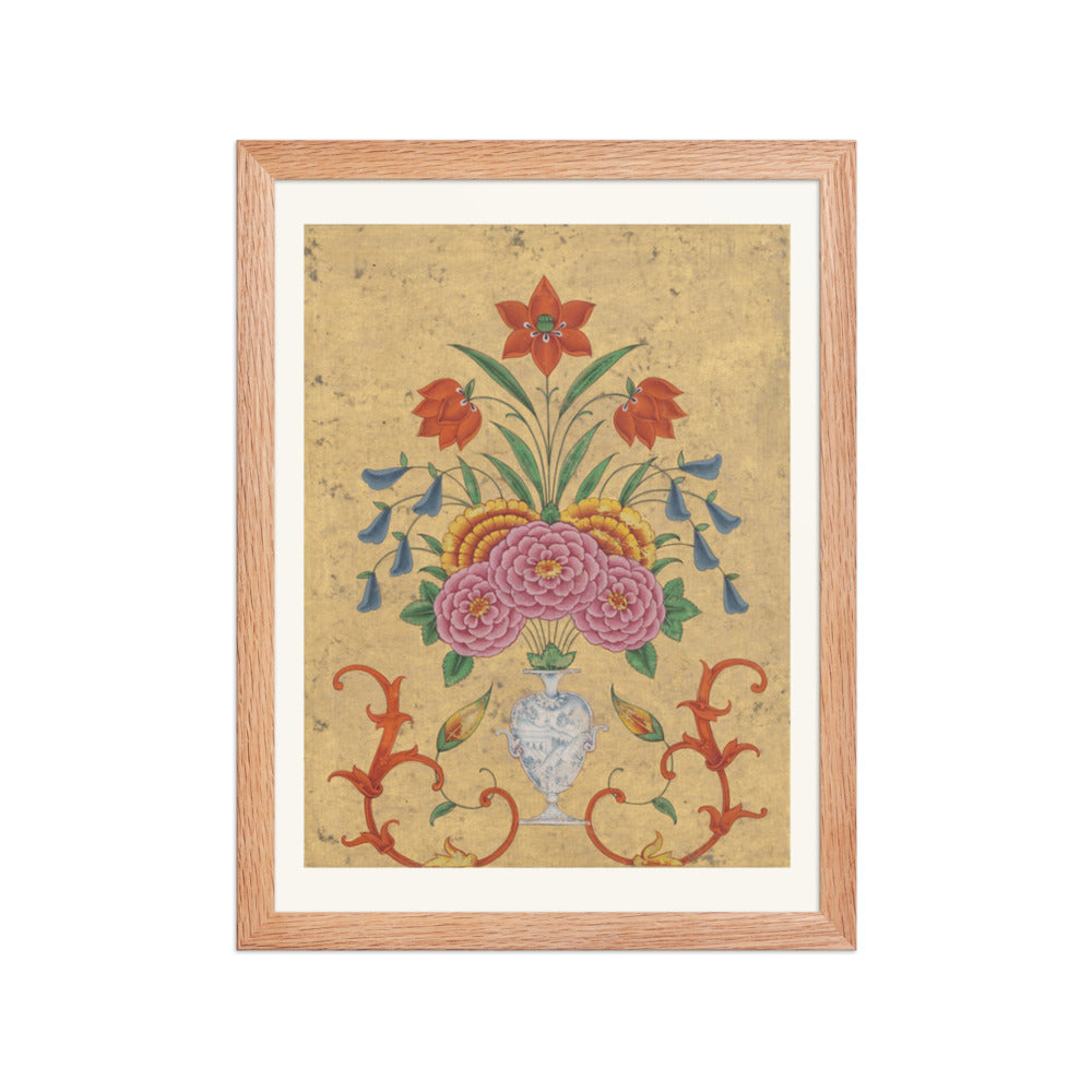 Vase with flower arrangement and scrollwork — Restored Mughal Wall Art — view 4