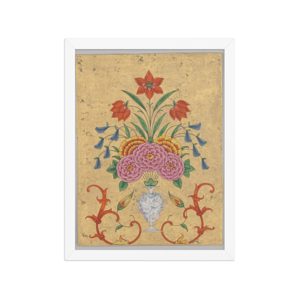 Vase with flower arrangement and scrollwork — Restored Mughal Wall Art — view 6