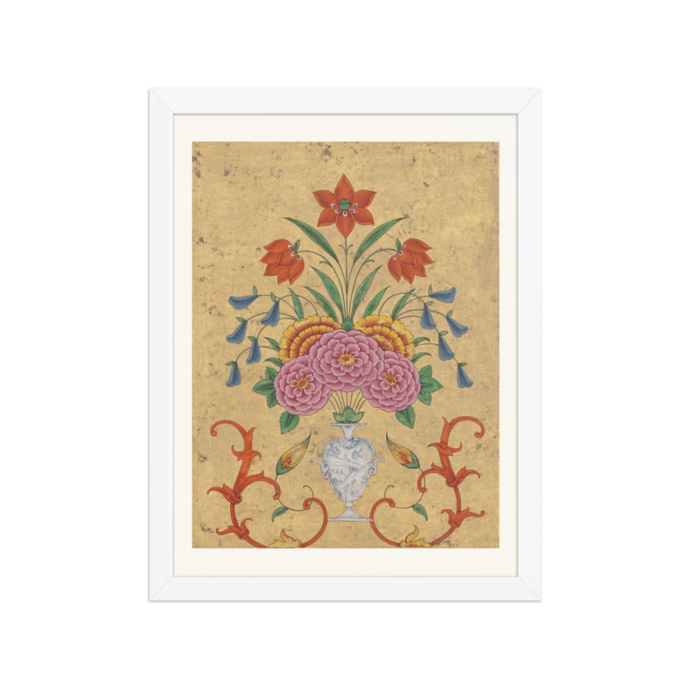 Vase with flower arrangement and scrollwork — Restored Mughal Wall Art — view 6