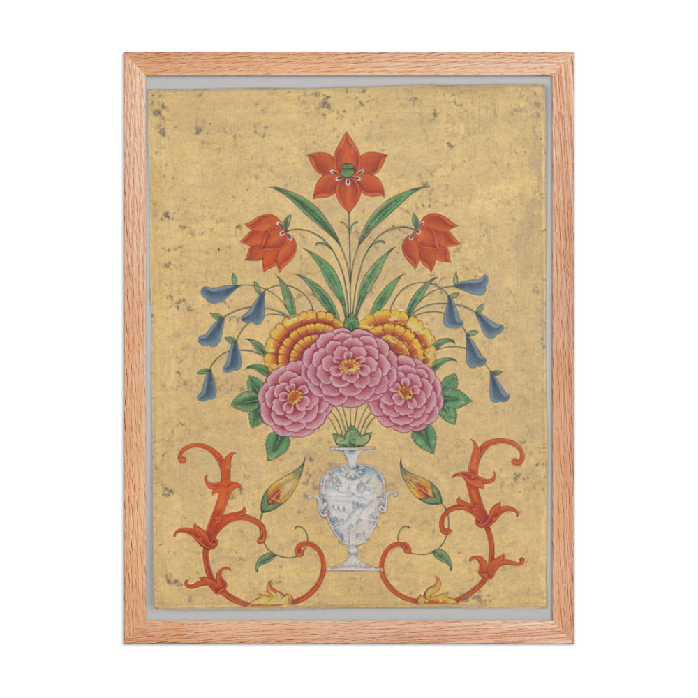 Vase with flower arrangement and scrollwork — Restored Mughal Wall Art — view 3