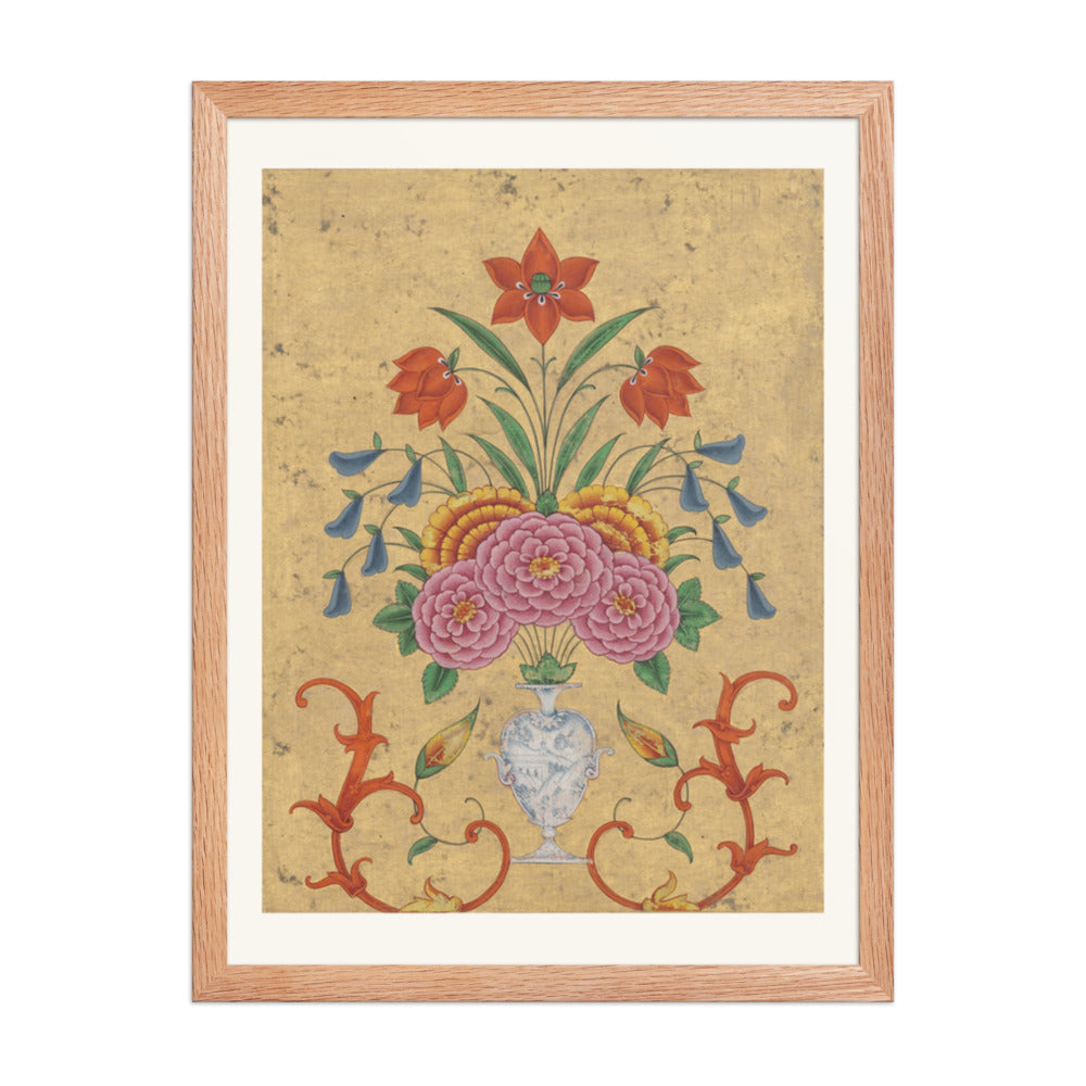 Vase with flower arrangement and scrollwork — Restored Mughal Wall Art — view 3