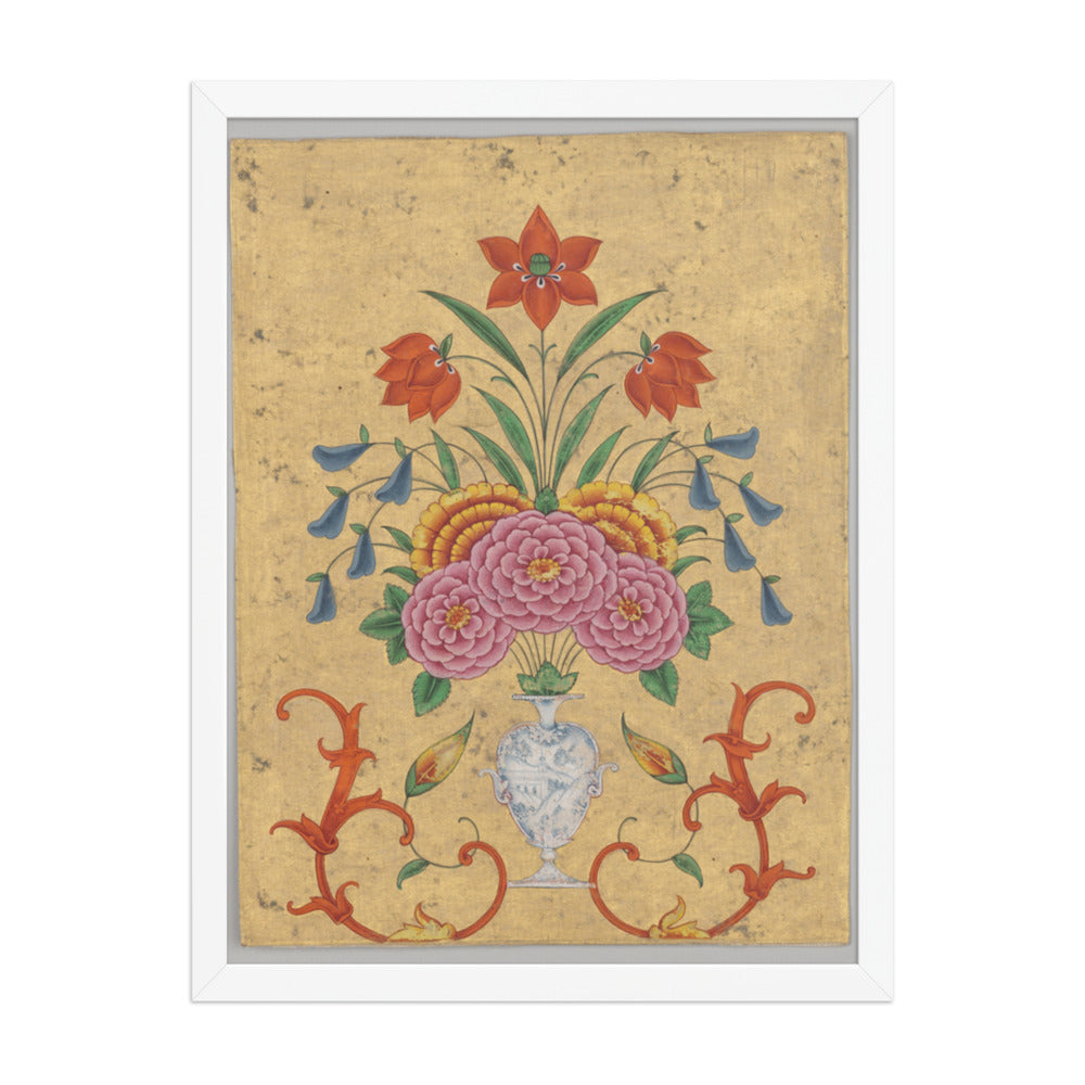 Vase with flower arrangement and scrollwork — Restored Mughal Wall Art — view 5