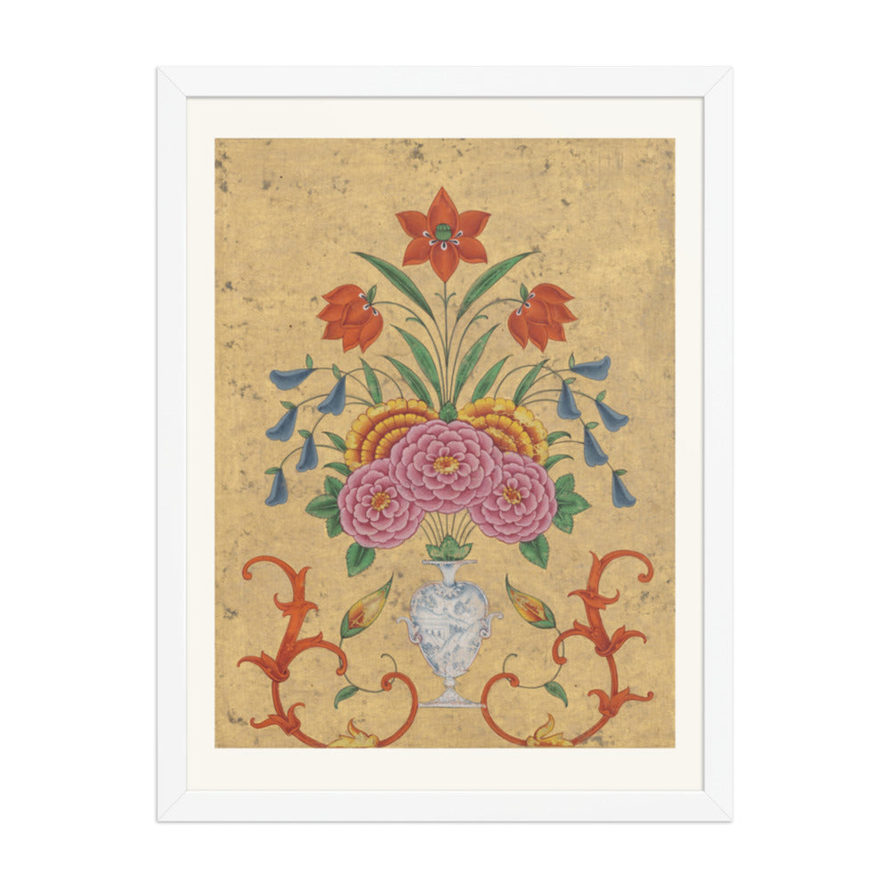 Vase with flower arrangement and scrollwork — Restored Mughal Wall Art — view 5