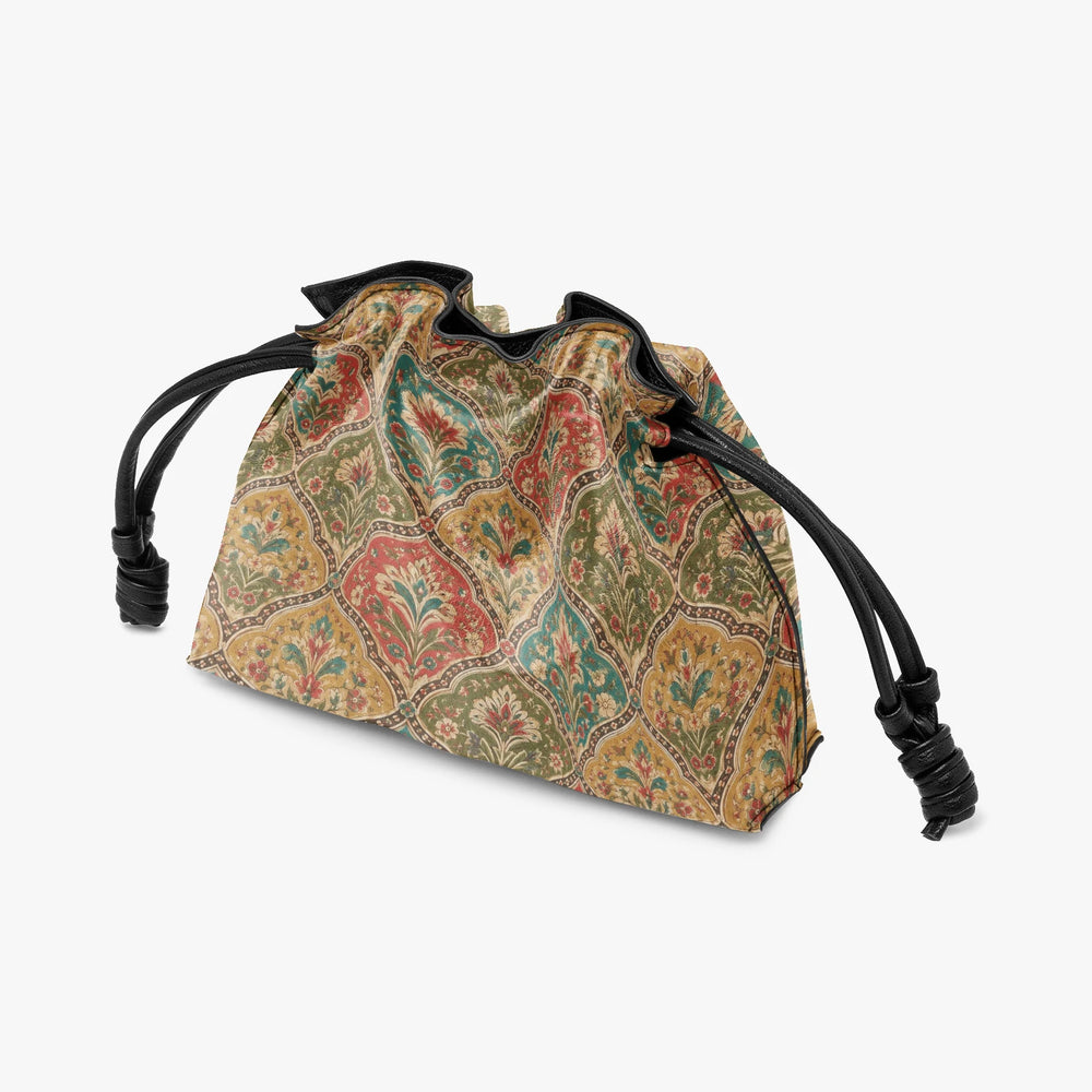 Mehrab Block Print — Ochre & Teal Drawstring Pouch Bag — view 3