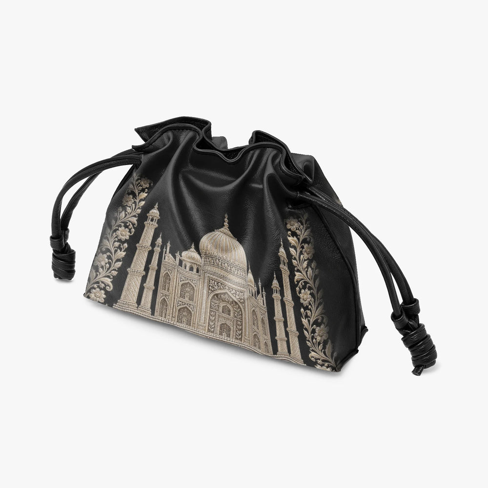Taj Mahal — Black & Gold Drawstring Pouch Bag — view 3