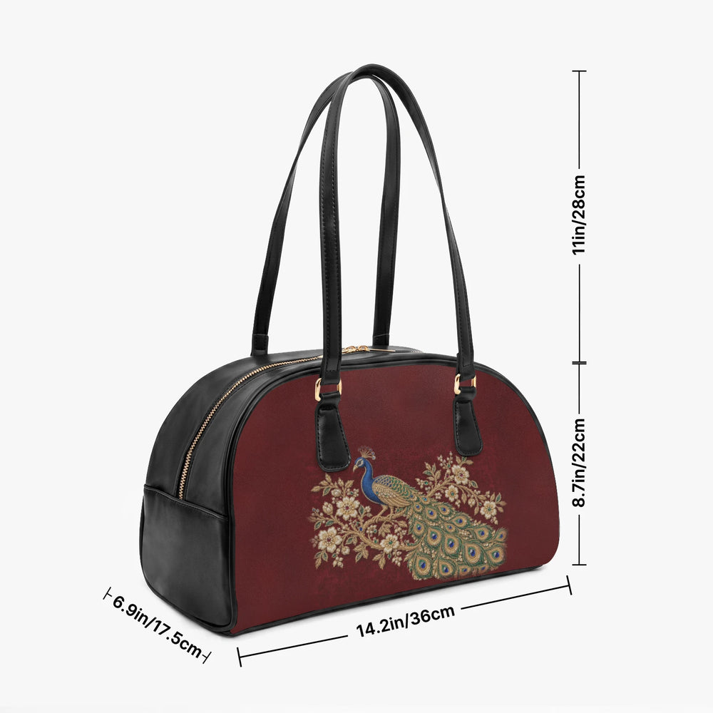 Zardozi Peacock — Maroon & Gold Arch-Top Handbag — view 3