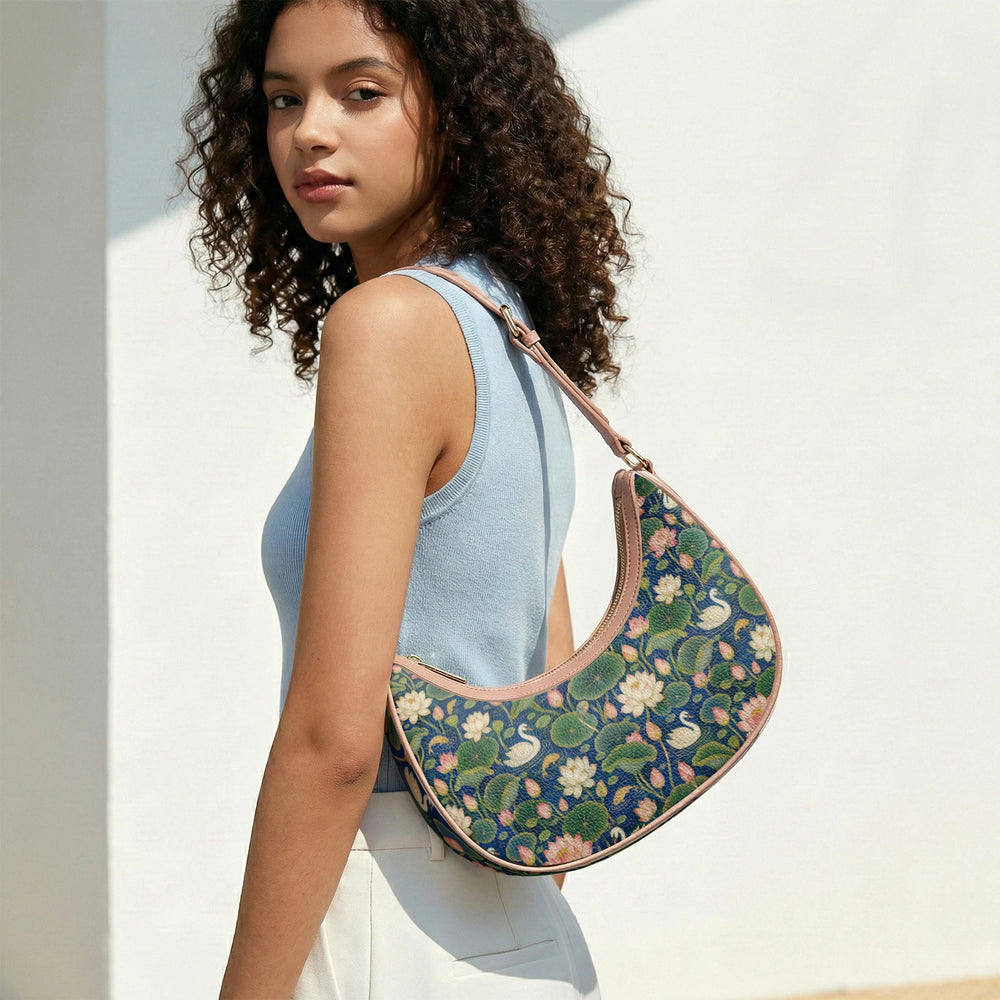 Kamal Talai — Lotus Pond Navy Crescent Shoulder Bag — view 13