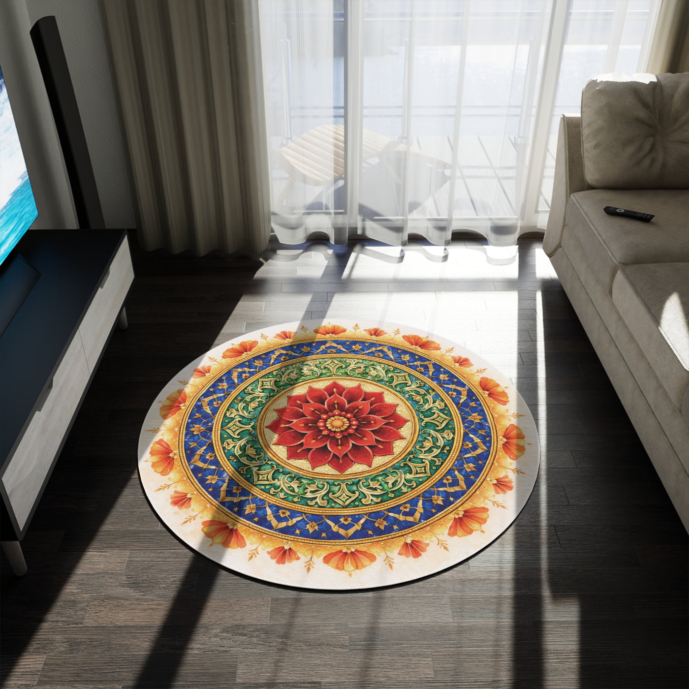 Mandala Floral Round Rug — Boho Decorative Floor Mat — view 3