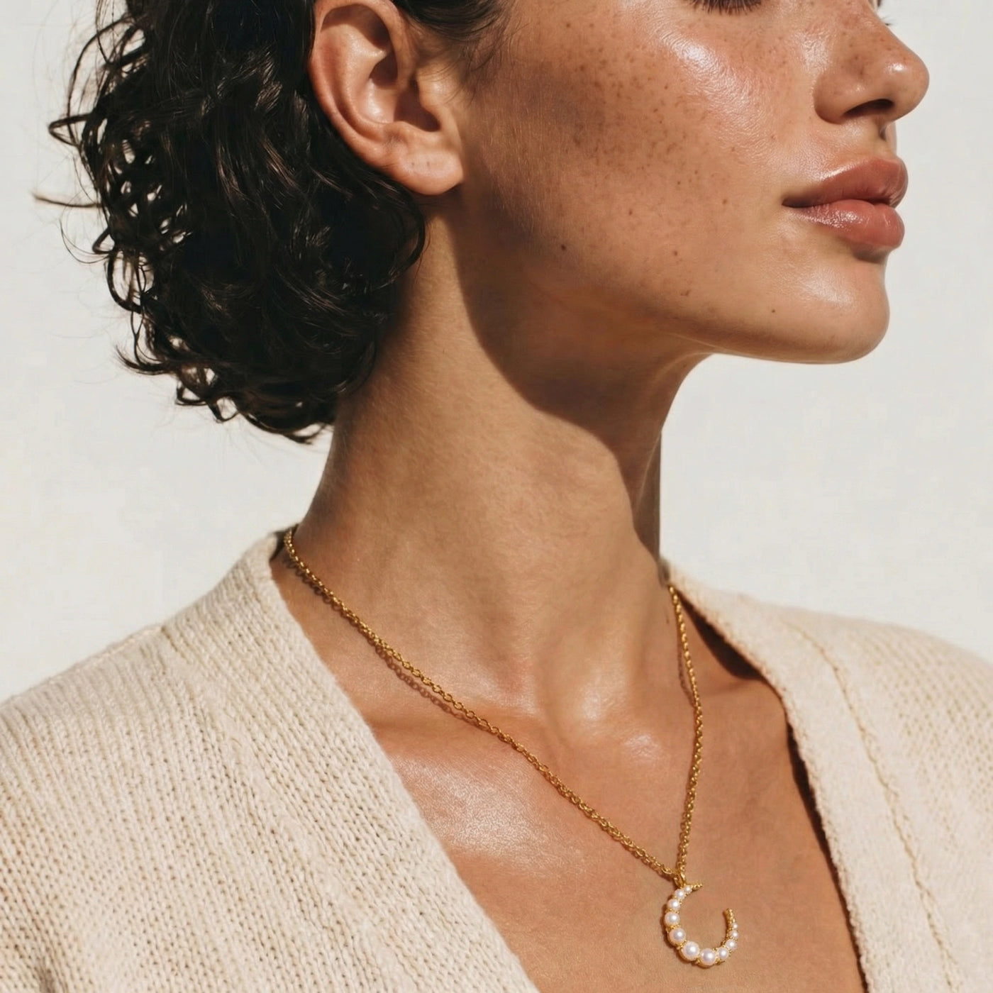 Luna Pearl Crescent Necklace — view 4