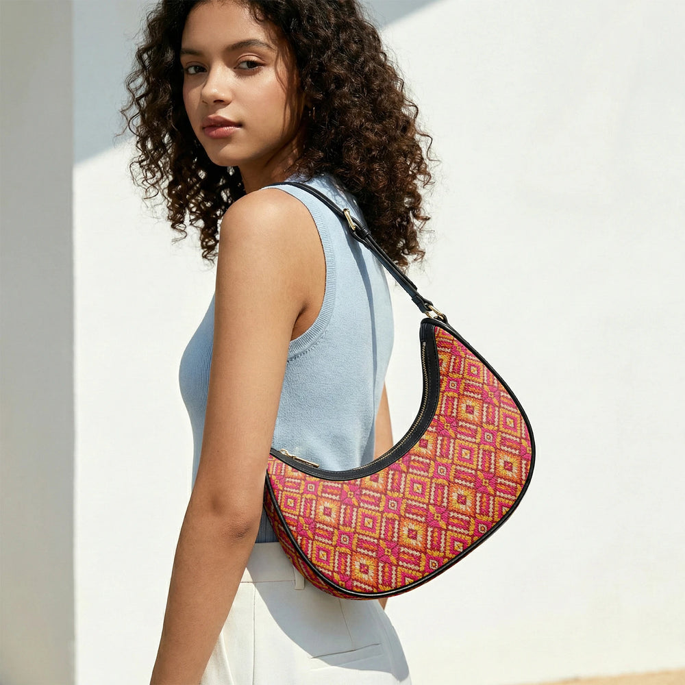 Phulkari — Saffron & Red Crescent Shoulder Bag — view 13