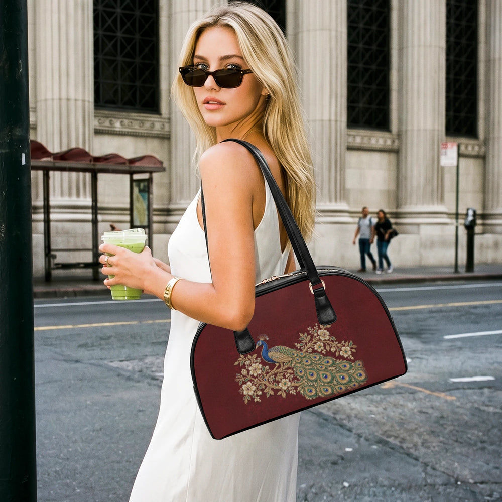 Zardozi Peacock — Maroon & Gold Arch-Top Handbag — view 5