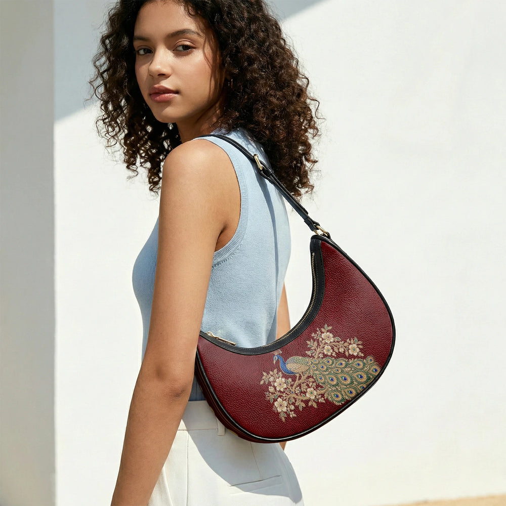 Zardozi Peacock — Maroon & Gold Crescent Shoulder Bag — view 14