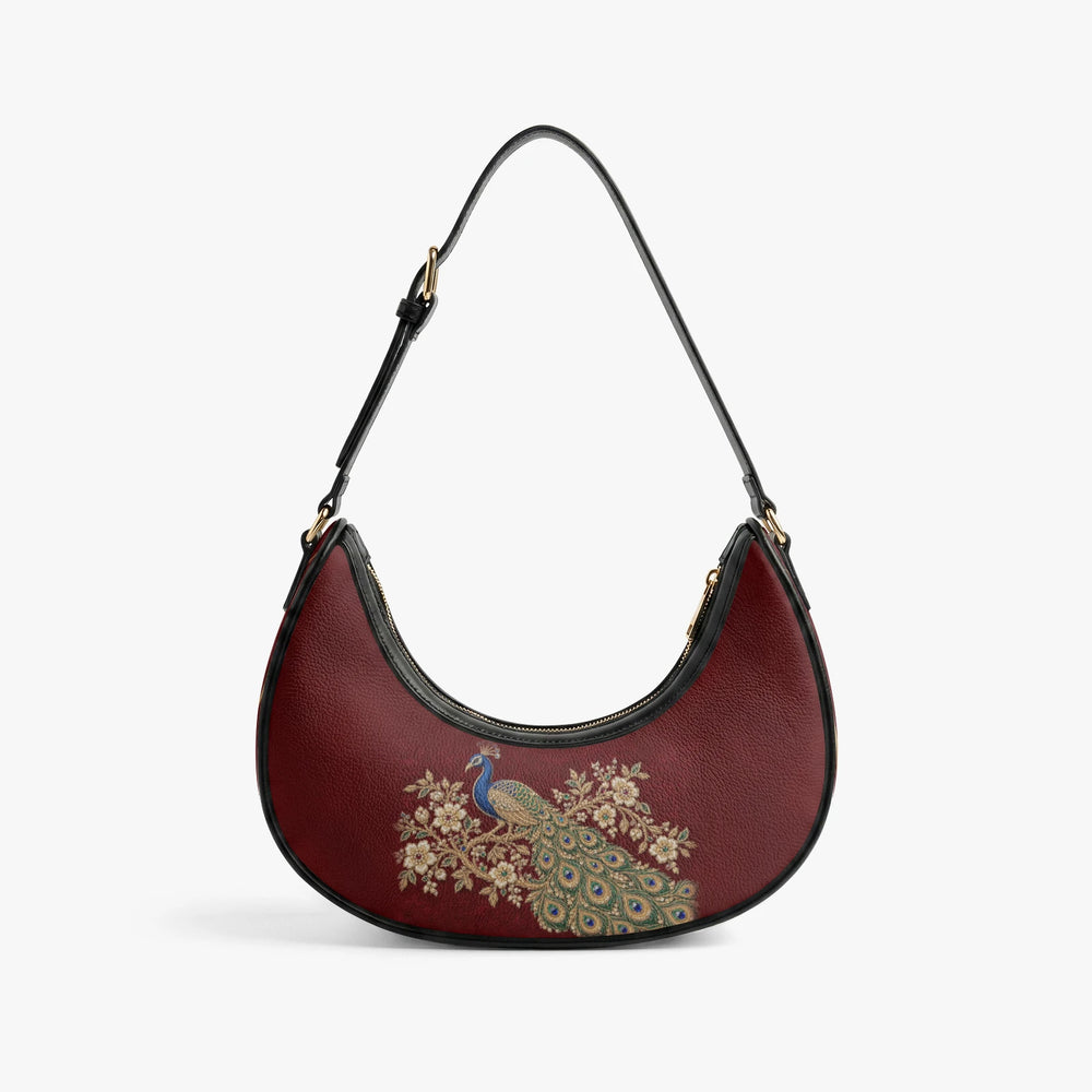 Zardozi Peacock — Maroon & Gold Crescent Shoulder Bag — view 6