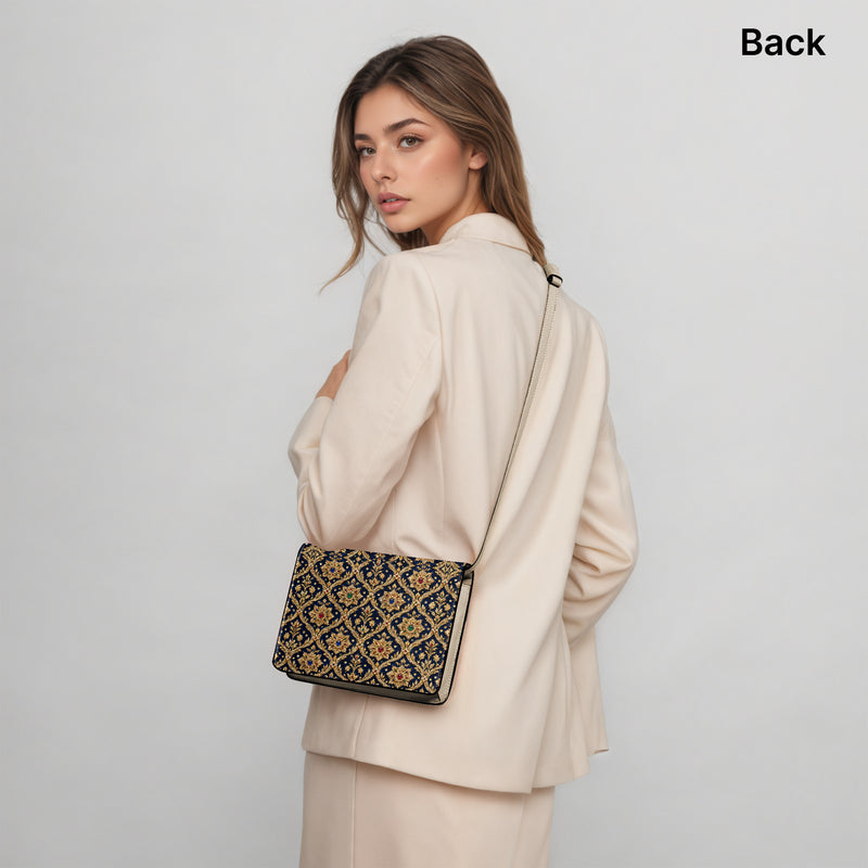 Zardozi Midnight — Navy & Gold Book Crossbody Bag