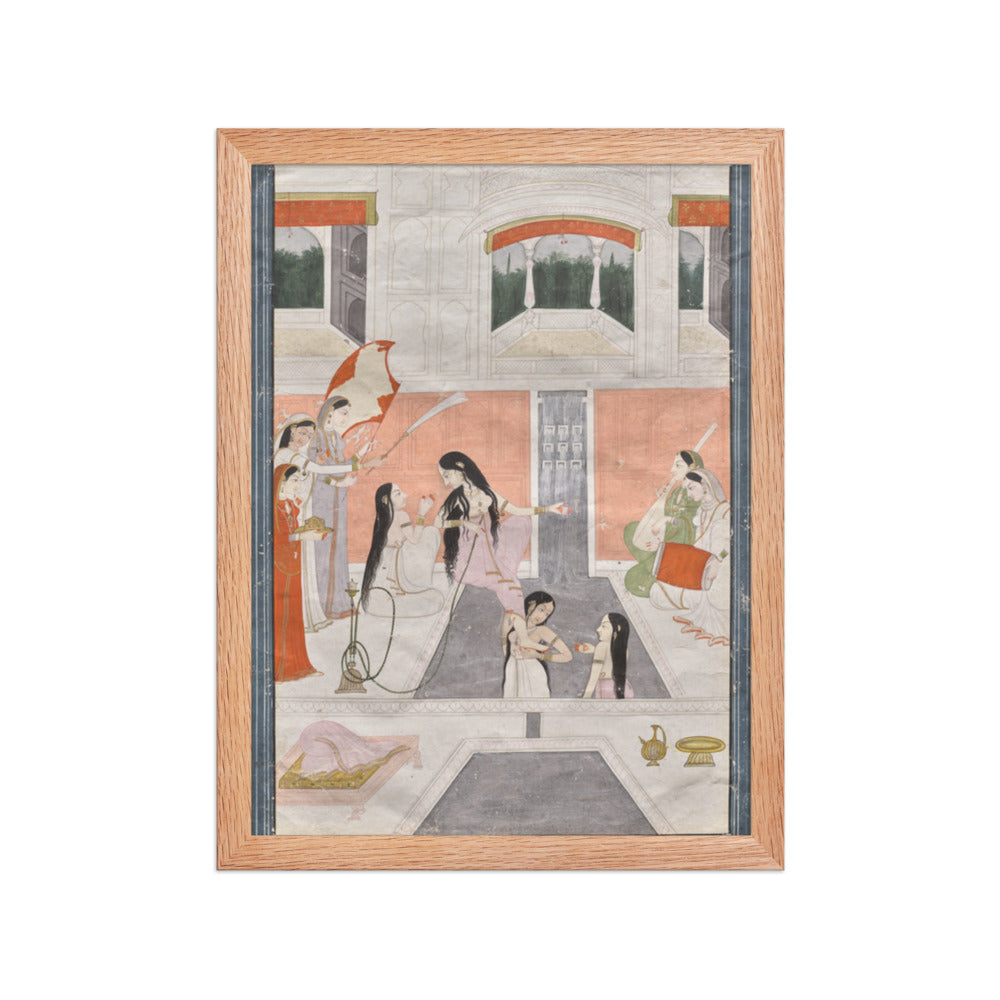 Palace women enjoy music by the side of a cascade — Restored Pahari Wall Art — view 4