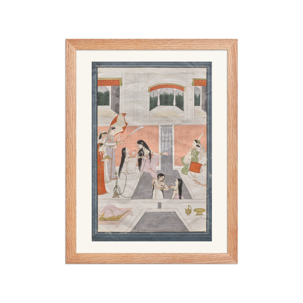 Palace women enjoy music by the side of a cascade — Restored Pahari Wall Art — view 4