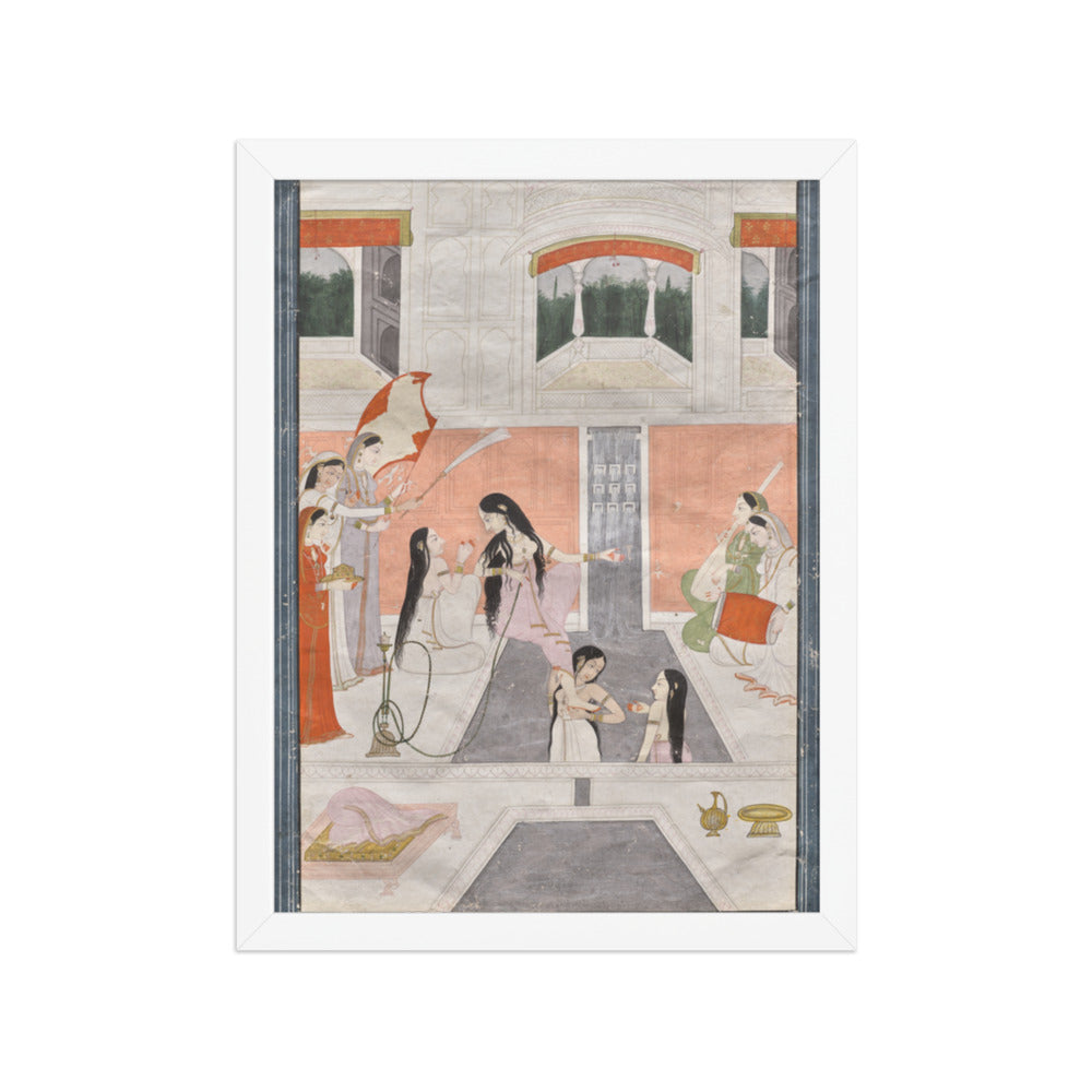 Palace women enjoy music by the side of a cascade — Restored Pahari Wall Art — view 6