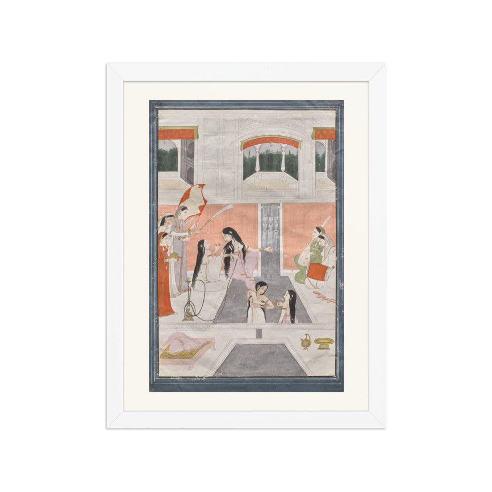Palace women enjoy music by the side of a cascade — Restored Pahari Wall Art — view 6