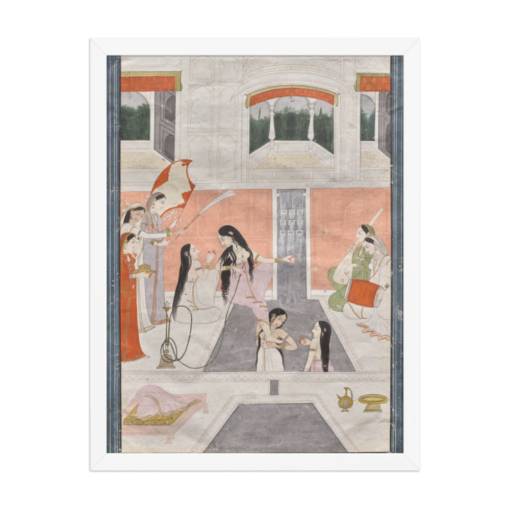 Palace women enjoy music by the side of a cascade — Restored Pahari Wall Art — view 5