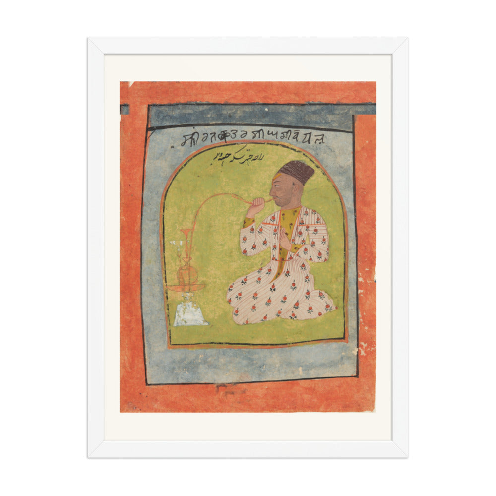 Raja Chhatar Singh of Chamba Smoking a Hookah — Restored Pahari Wall Art — view 5