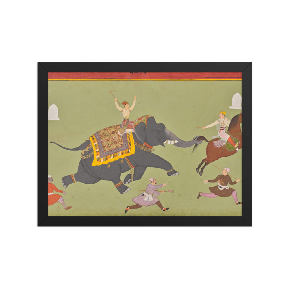 The Elephant of Maharana Jai Singh of Mewar (r. 1680–98) Catches a — Restored Rajput Wall Art — view 2