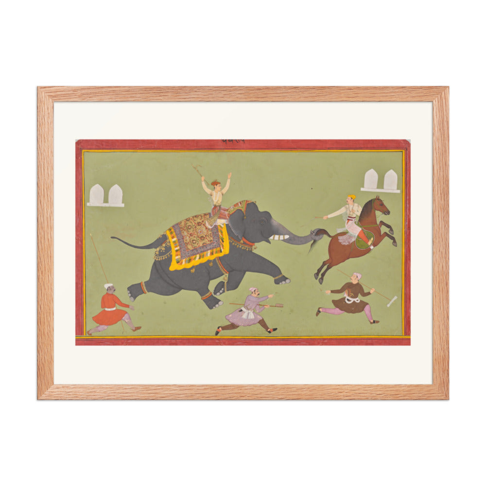 The Elephant of Maharana Jai Singh of Mewar (r. 1680–98) Catches a — Restored Rajput Wall Art — view 3