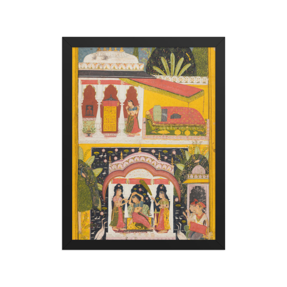A Royal Woman in a Pavilion: Desavarari Ragini of Dipak, from a Ragamala — Restored Rajput Wall Art — view 2