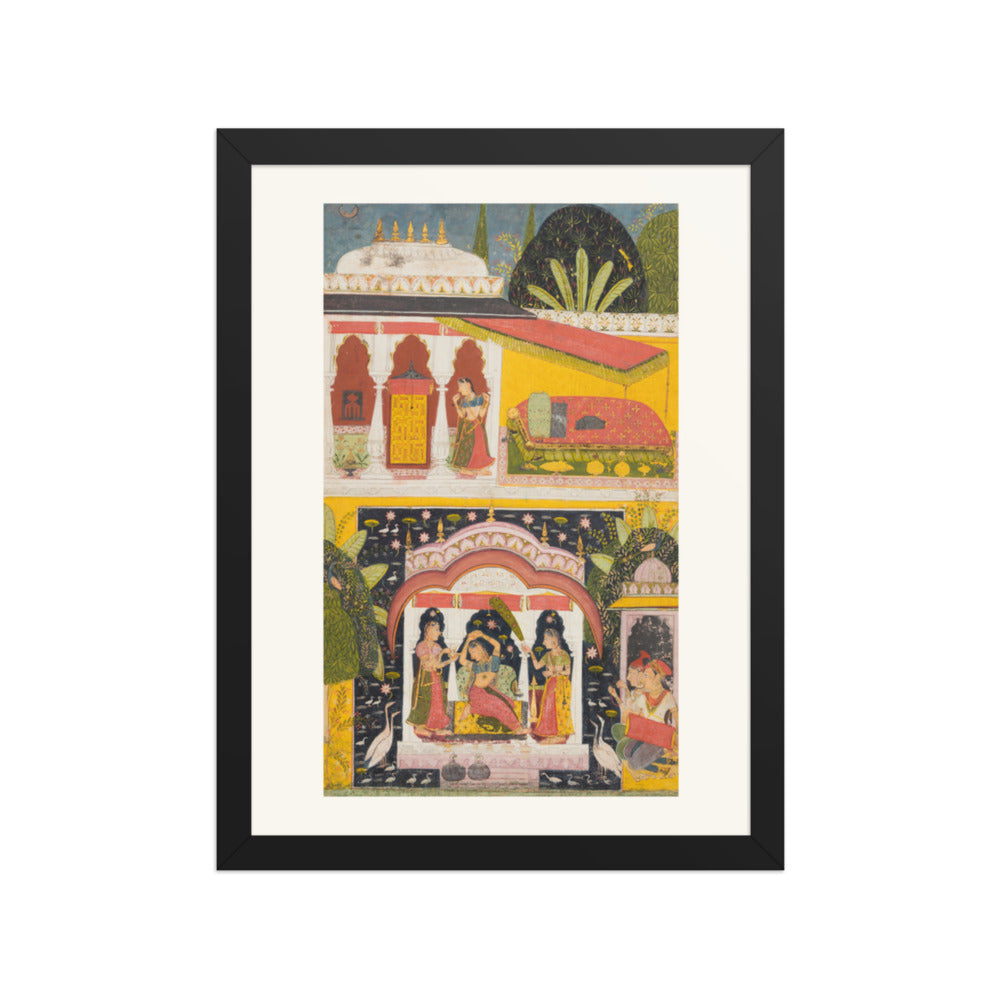 A Royal Woman in a Pavilion: Desavarari Ragini of Dipak, from a Ragamala — Restored Rajput Wall Art — view 2