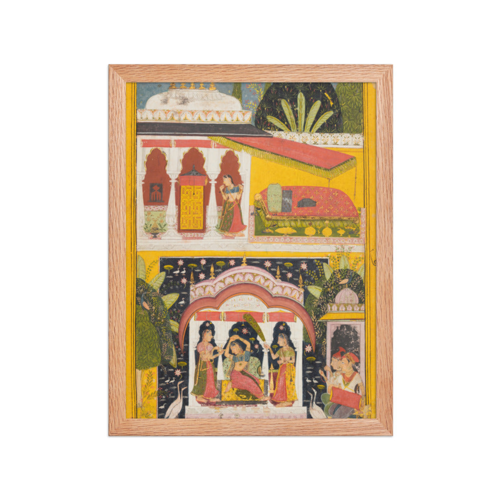 A Royal Woman in a Pavilion: Desavarari Ragini of Dipak, from a Ragamala — Restored Rajput Wall Art — view 4