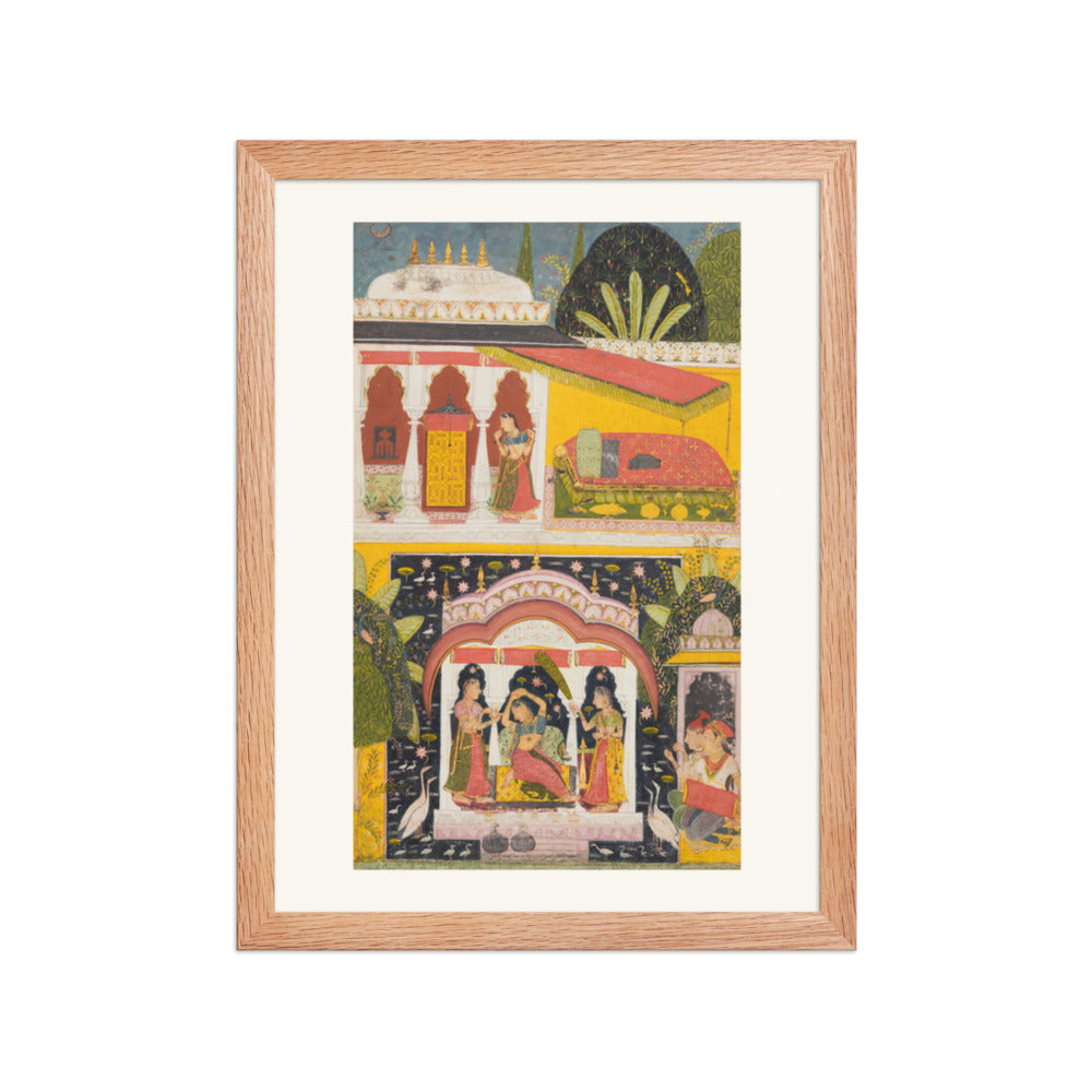 A Royal Woman in a Pavilion: Desavarari Ragini of Dipak, from a Ragamala — Restored Rajput Wall Art — view 4