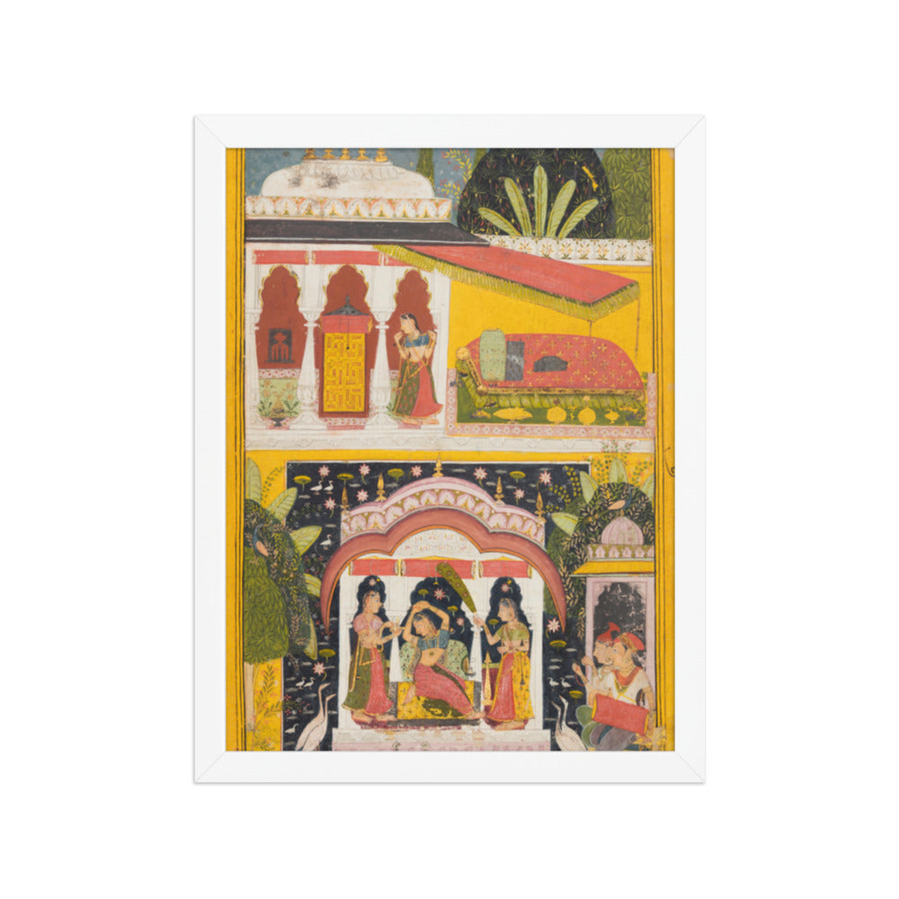 A Royal Woman in a Pavilion: Desavarari Ragini of Dipak, from a Ragamala — Restored Rajput Wall Art — view 6