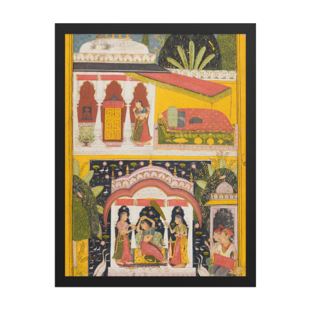 A Royal Woman in a Pavilion: Desavarari Ragini of Dipak, from a Ragamala — Restored Rajput Wall Art — view 1