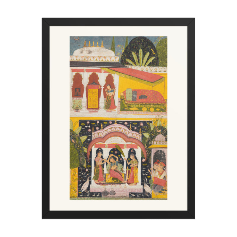A Royal Woman in a Pavilion: Desavarari Ragini of Dipak, from a Ragamala — Restored Rajput Wall Art