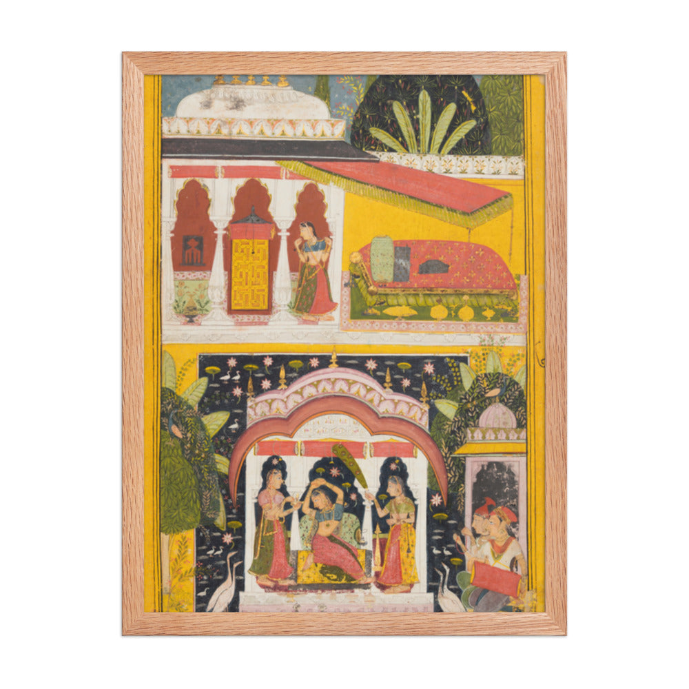 A Royal Woman in a Pavilion: Desavarari Ragini of Dipak, from a Ragamala — Restored Rajput Wall Art — view 3
