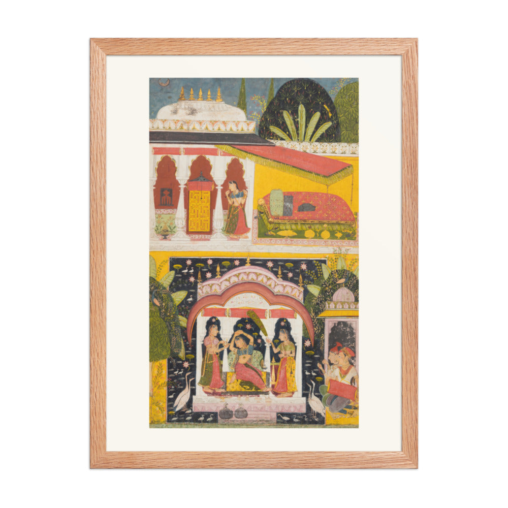 A Royal Woman in a Pavilion: Desavarari Ragini of Dipak, from a Ragamala — Restored Rajput Wall Art — view 3